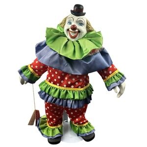 Circus Parade Clown Collection Porcelain Clown Polka Dot 1991 Anco 16" w/ Stand